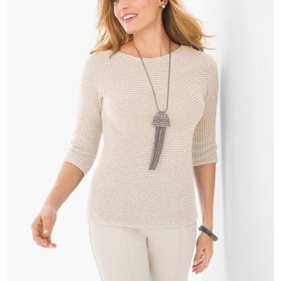 NWT {Chico's} Silver Metallic Pullover Sweater - Picture 1 of 2